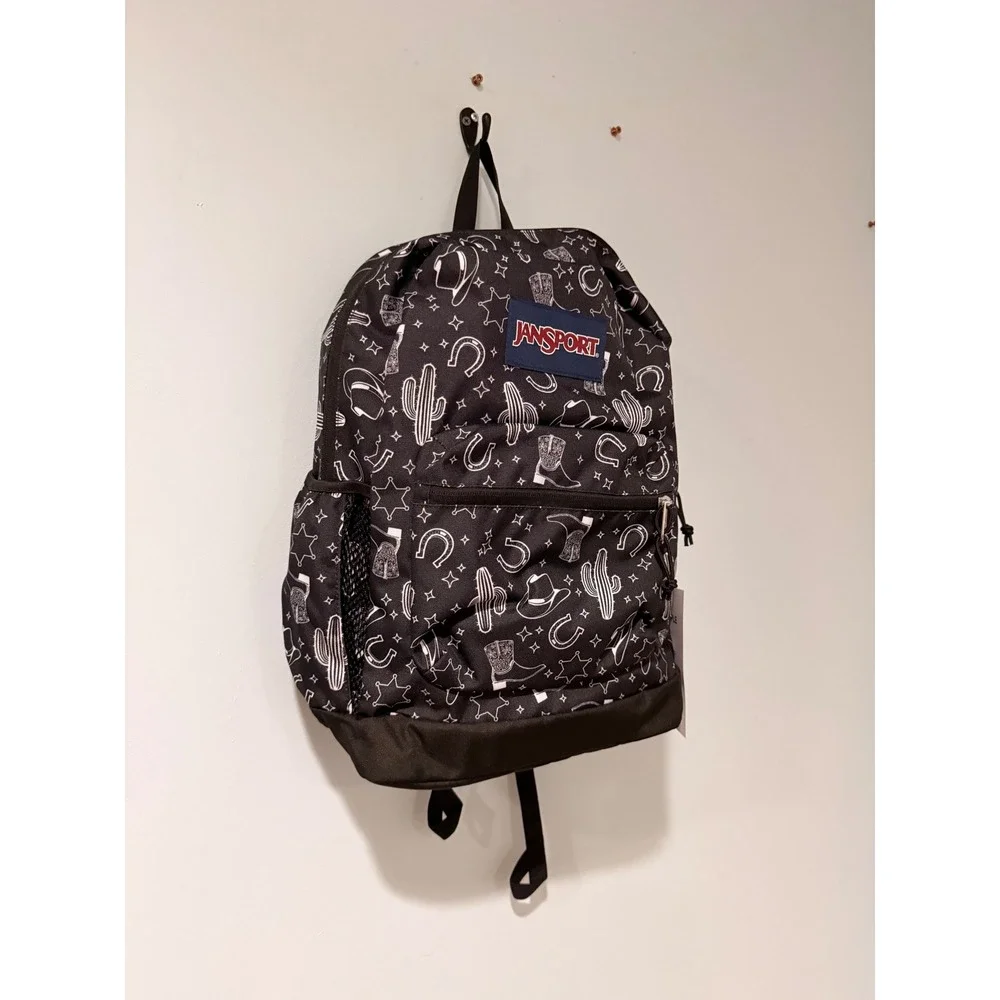 JanSport Cross Town Plus Backpack Black Western Cowboy Boot Print JS0A7ZNZA0F